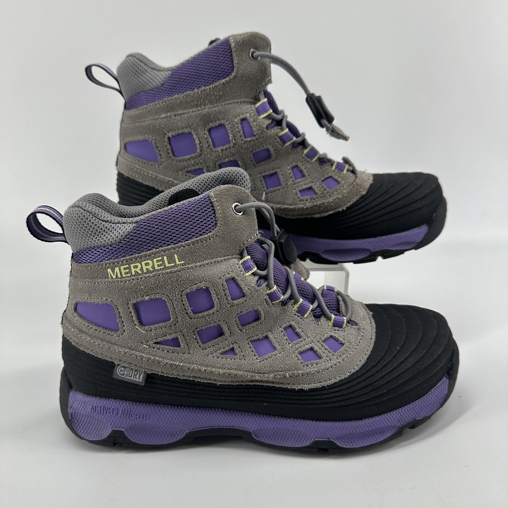 Merrell Thermo Shiver 2.0 WPF Boots Kids Size 4 Gray Purple Winter Hiking Snow